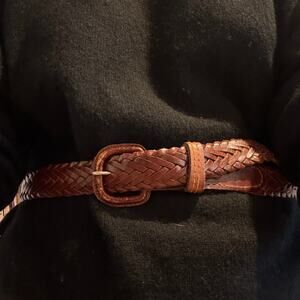 Vintage 1980s Brown Braided Leather Belt 38 Classic Quality Accessory Spring